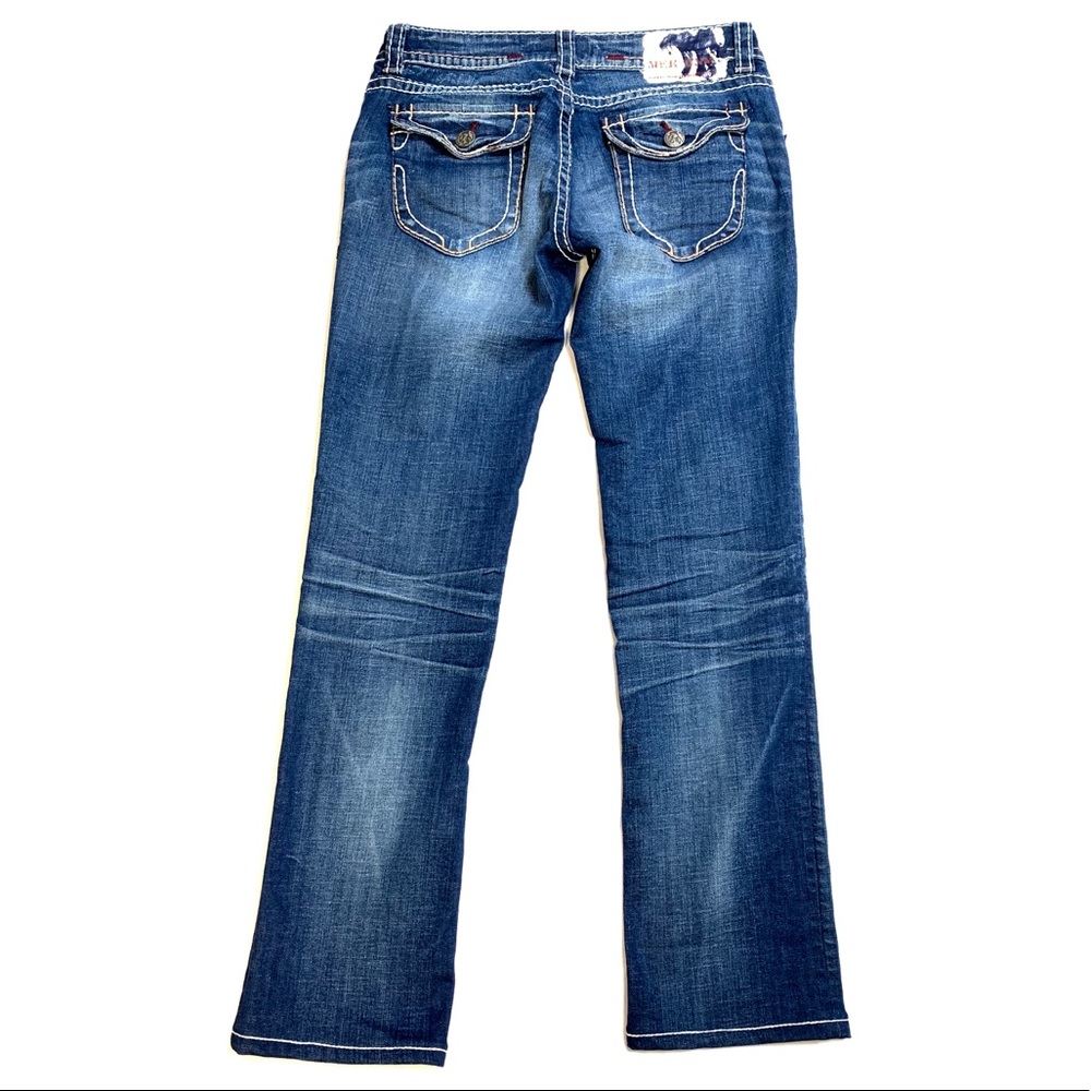 MEK Jeans 27 x 29 1/2” Rd/Tn/Wht/Blu Contrast - Picture 3 of 6